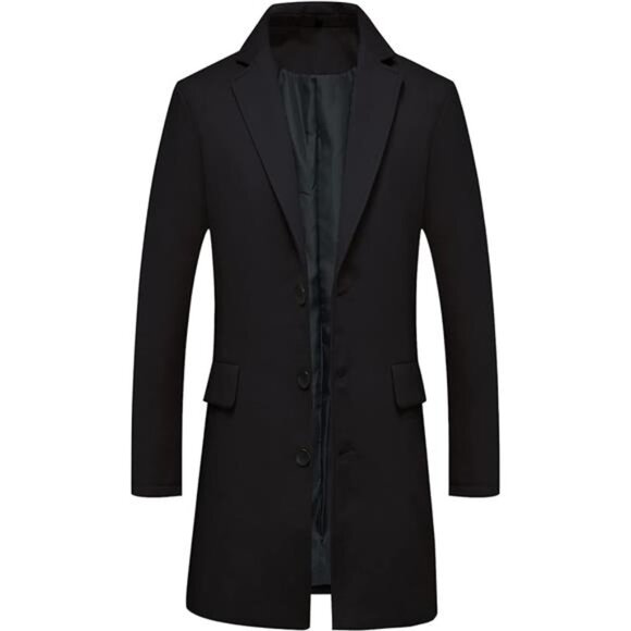 Men's Classic Wool Trench Overcoat Single Breasted Mid Long Wool Blend Top - Picture 8 of 8